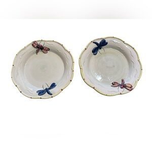 Frutuoso and Frutuoso Dragonfly Majolica Salad‎ Plates set of 2 Vintage Portugal